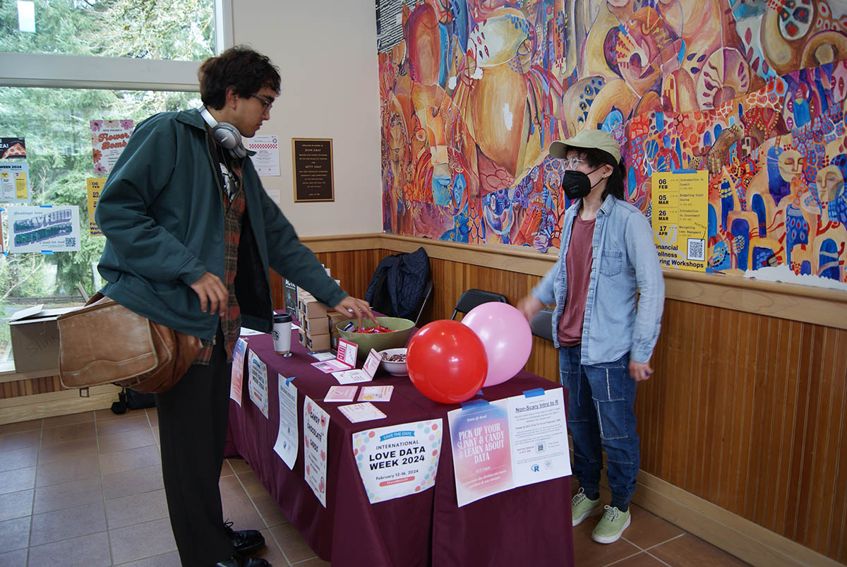 Data and Digital Scholarship Librarian Jess Yao and Data Analysis Support Specialist Josie Griffin organized a &amp;#8220;Love Data&amp;#8221; table outside the cafeteria on Valentine&amp;#8217;s Day.